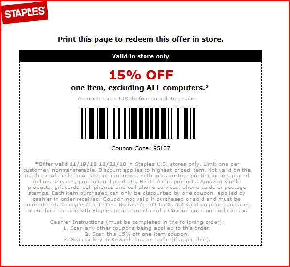 *HOT* Staples Coupon 15 Off