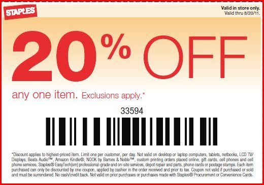 Staples Coupon: 20% Off Staples Coupon: 20% Off