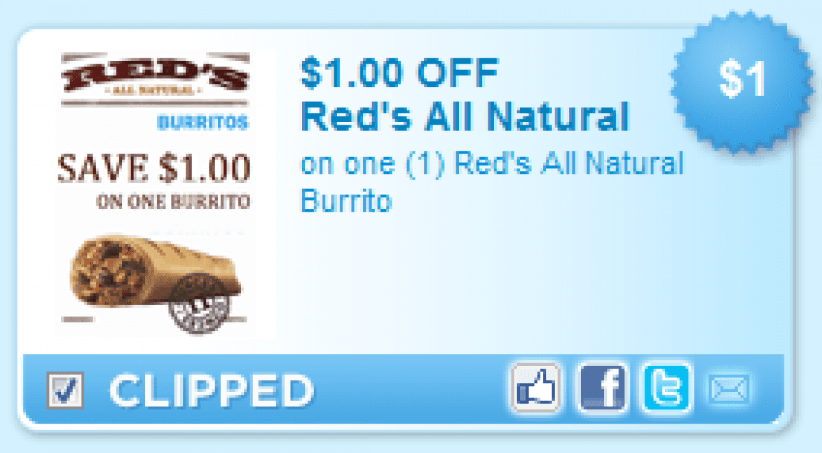1 off Red's All Natural Burrito Coupon