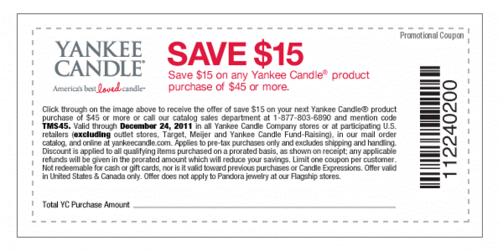 Yankee Candle Printable 15 off Coupon