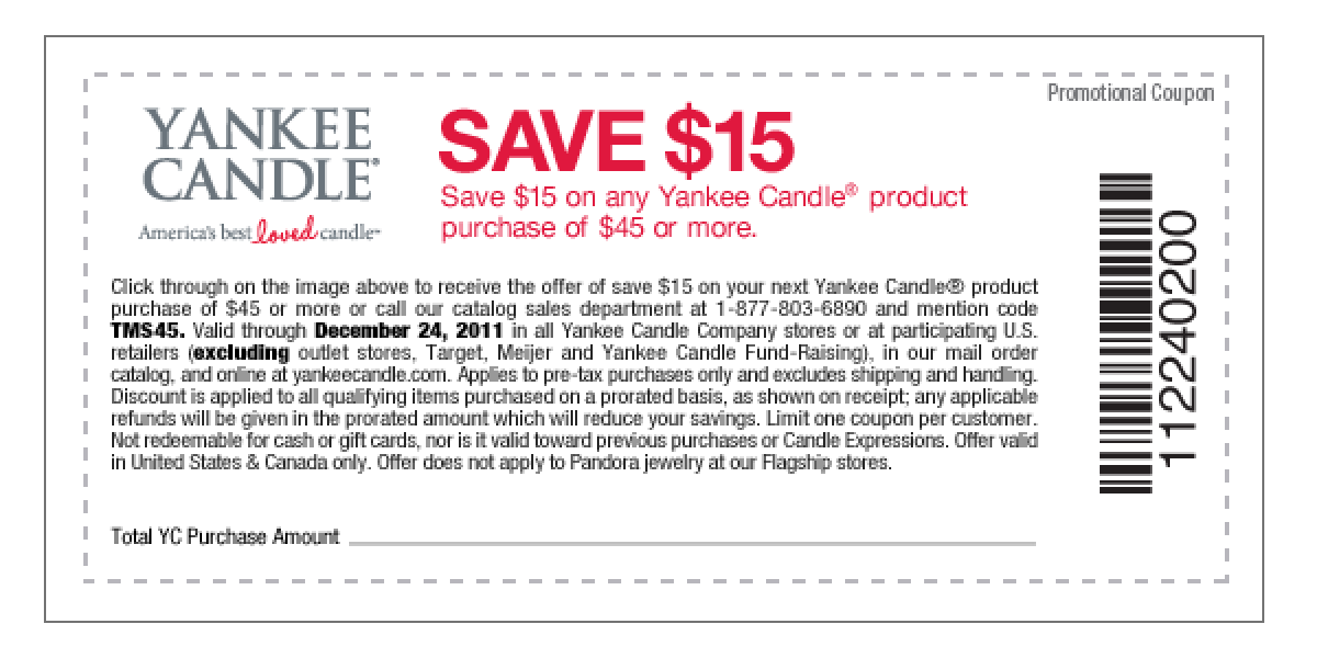 Yankee Candle: Printable $15 off Coupon Yankee Candle: Printable $15 off Coupon