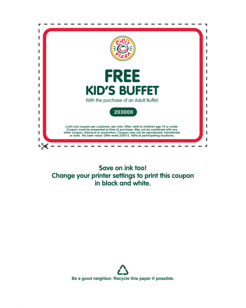 Cici s Pizza Coupon: Free Kid s Buffet Cici s Pizza Coupon: Free Kid s Buffet