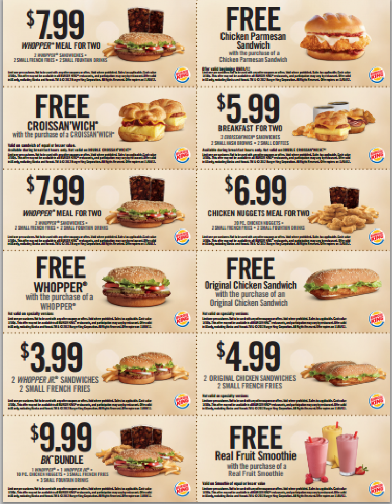 Burger King Coupons Buy One Get One Free Whopper, Croissan'wich
