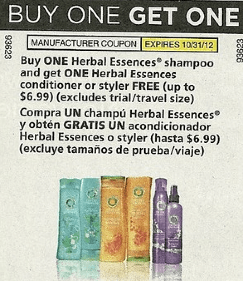 Buy One Get One Free Herbal Essences Coupon = as low as 1.49 ea at