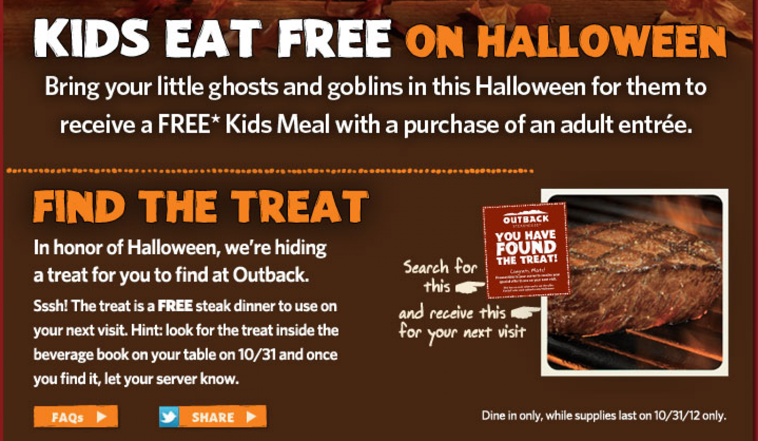 Outback Steakhouse Kids Eat Free On Halloween