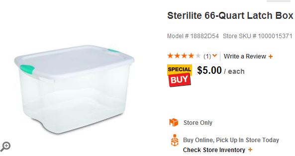 Home Depot Sterilite 66 Quart Latch Box Just 5