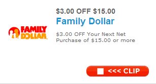 Family Dollar $3 off $15 Coupon