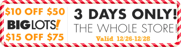 RARE: Big Lots $10 off of $50 & $15 off of $75 Coupons Plus 50% off Holiday Clearance!