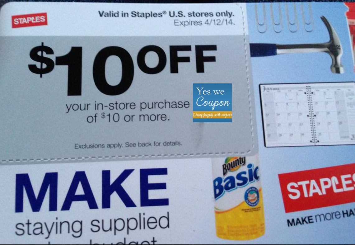 HOT! Staples 10 off of 10 Coupon= FREE Items!!