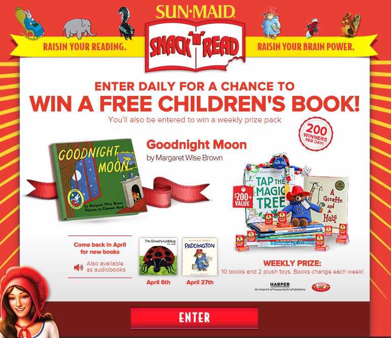Free Sun-Maid ‘Snack-n-Read’ Instant Win Game (14,000 winners)