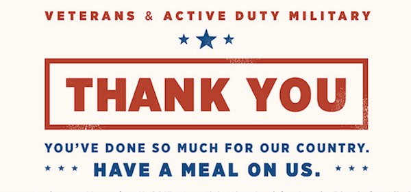 Applebees free veterans day meal