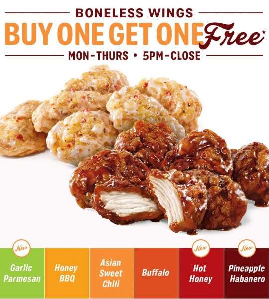SWEET! BOGO Boneless Wings Are Back 5PMClose At Sonic!