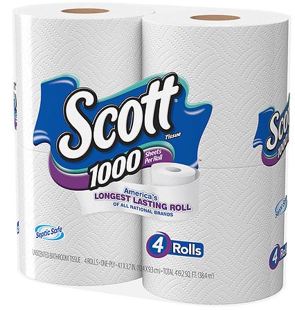 Scott 1000 Sheets Per Roll Toilet Paper (4rolls) $2.24 (REG $4.49)