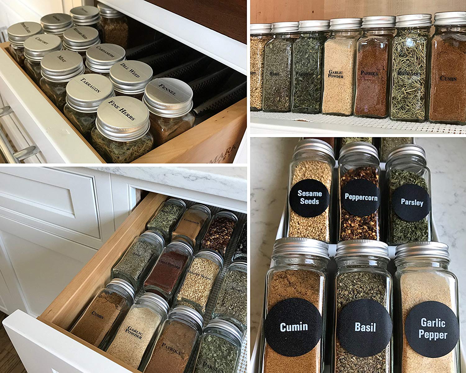 Talented Kitchen 14 Glass Spice Jars w/2 Types of Preprinted Spice ...