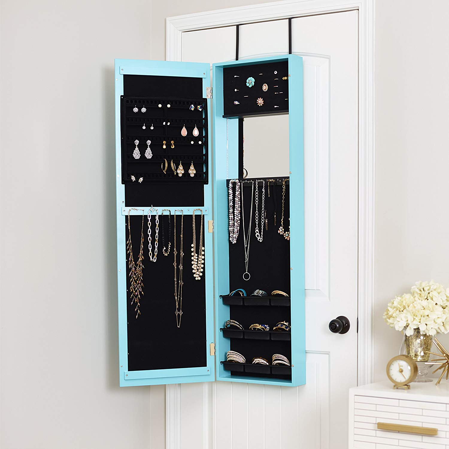 Modern Jewelry Armoire with Decorative Mirror, Turquoise $68.99 (REG