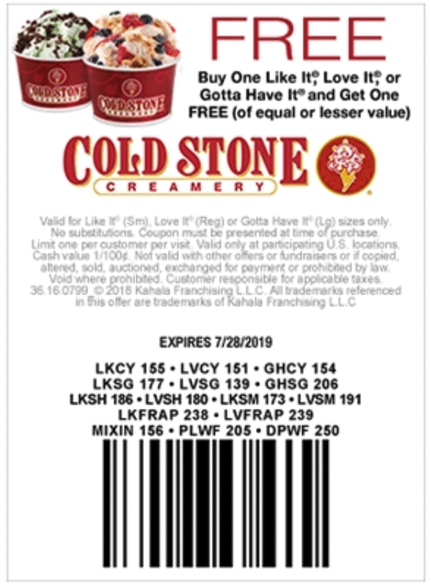 Cold Stone Buy One, Get One Free Ice Cream