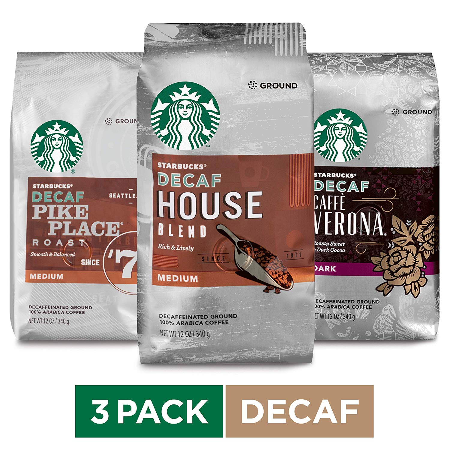 Starbucks Decaf Ground Coffee Variety Pack, Three 12-oz. Bags $21.99 (REG $26.99)