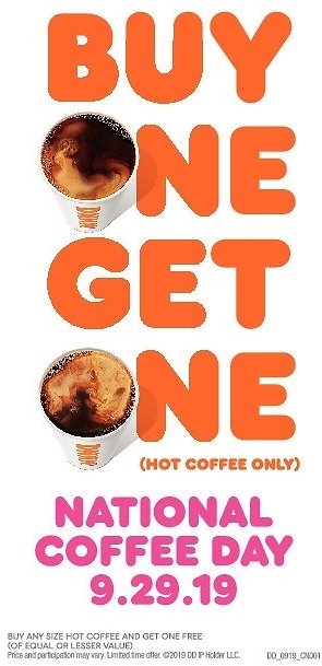 Double The Dunkin’ On National Coffee Day: Dunkin’ Brings Hot Coffee Drinkers a Free Second Cup