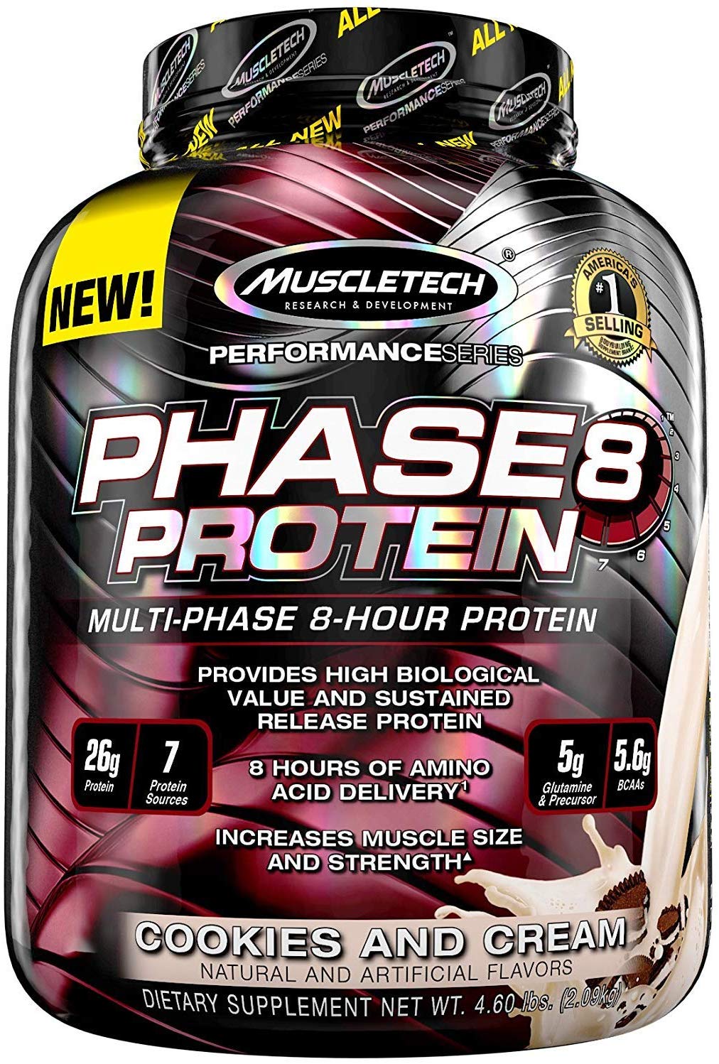MuscleTech Phase8 Protein Powder,Cookies and Cream, 4.6 Pound $24.49 (REG $43.44)