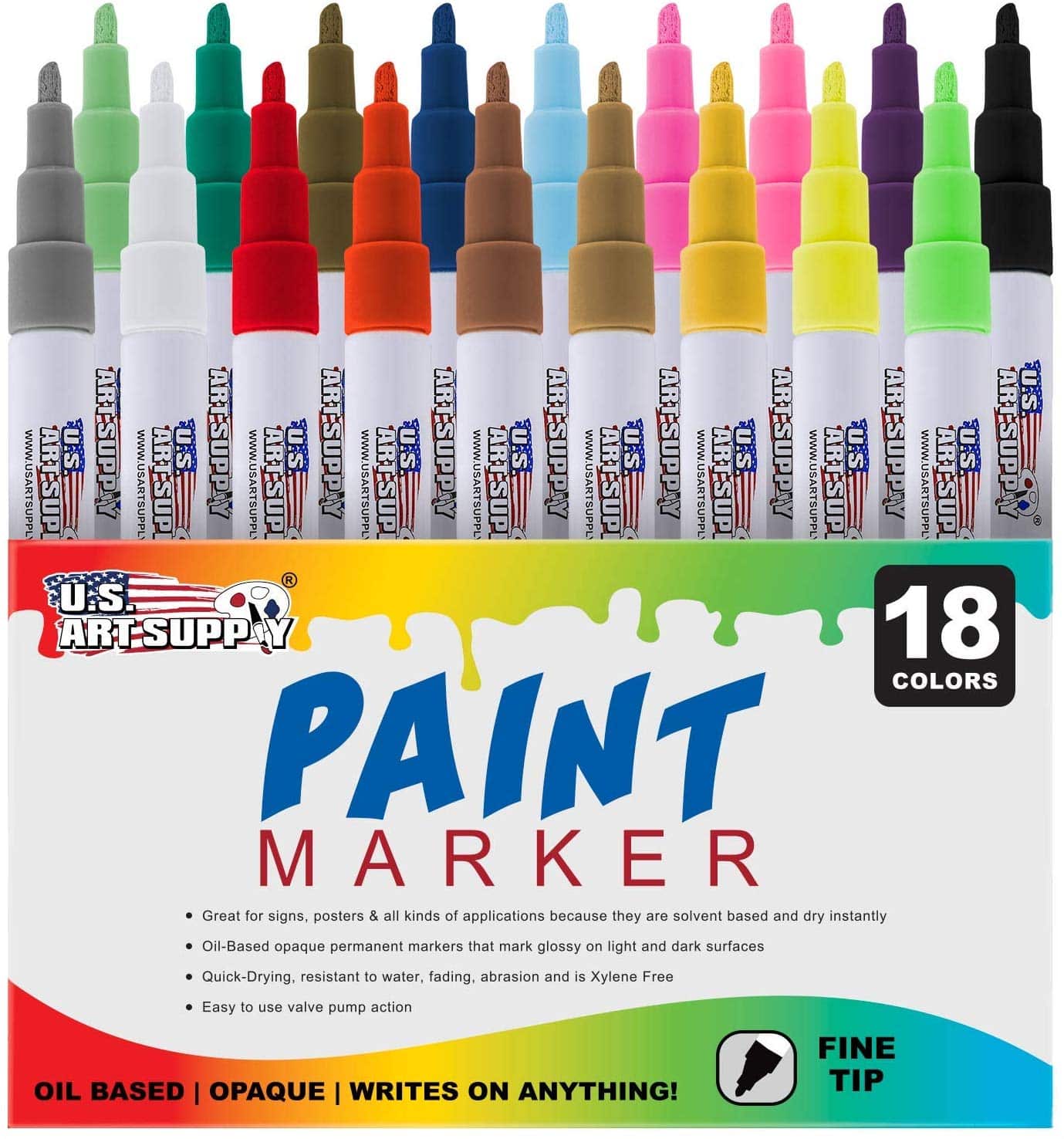 U.S. Art Supply 18 Color Set of Fine Point Tip Oil Based Paint Pen Markers $12.96 (REG $36.99)