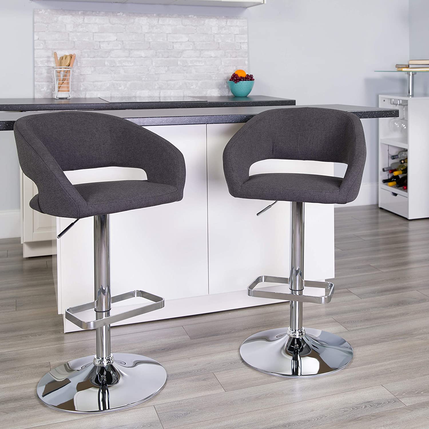 Fabric Adjustable Height Barstool with Rounded Mid-Back and Chrome Base $77.27 (REG $205.00)