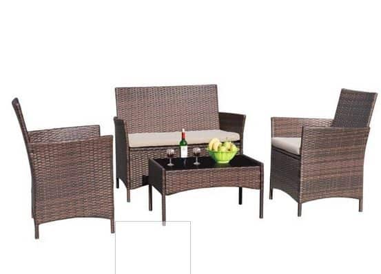Walnew 4 PCS Outdoor Patio Furniture Rattan Wicker Table and Chairs Set $169