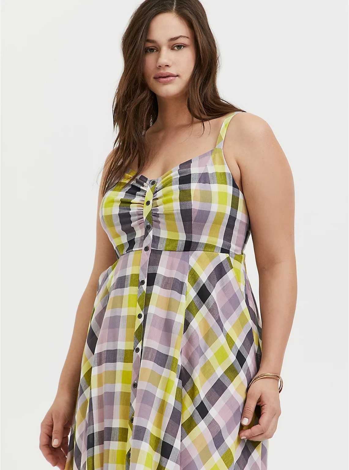MULTI PLAID CHALLIS BUTTON FRONT MIDI DRESS (64 Off)