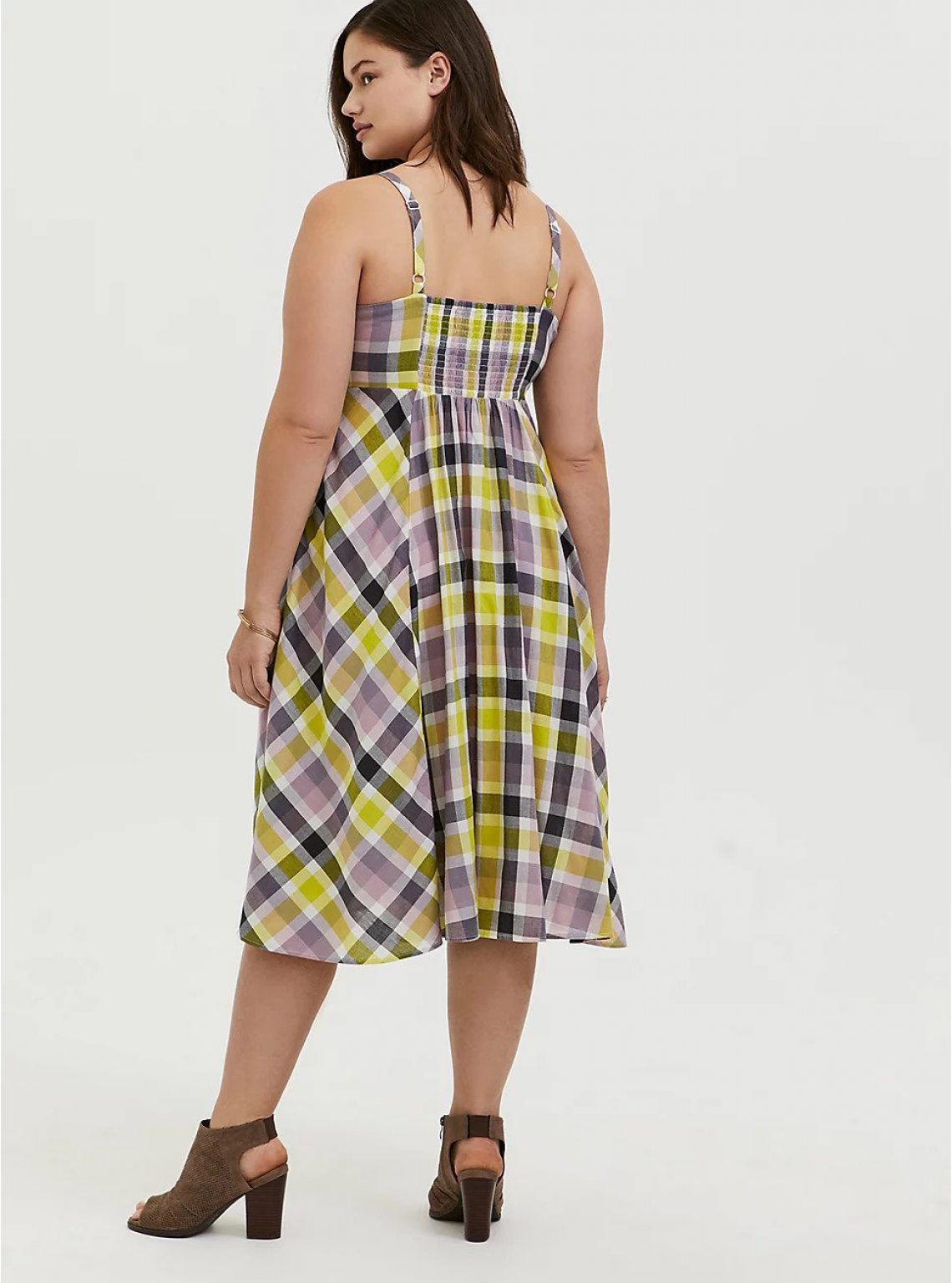 MULTI PLAID CHALLIS BUTTON FRONT MIDI DRESS (64 Off)