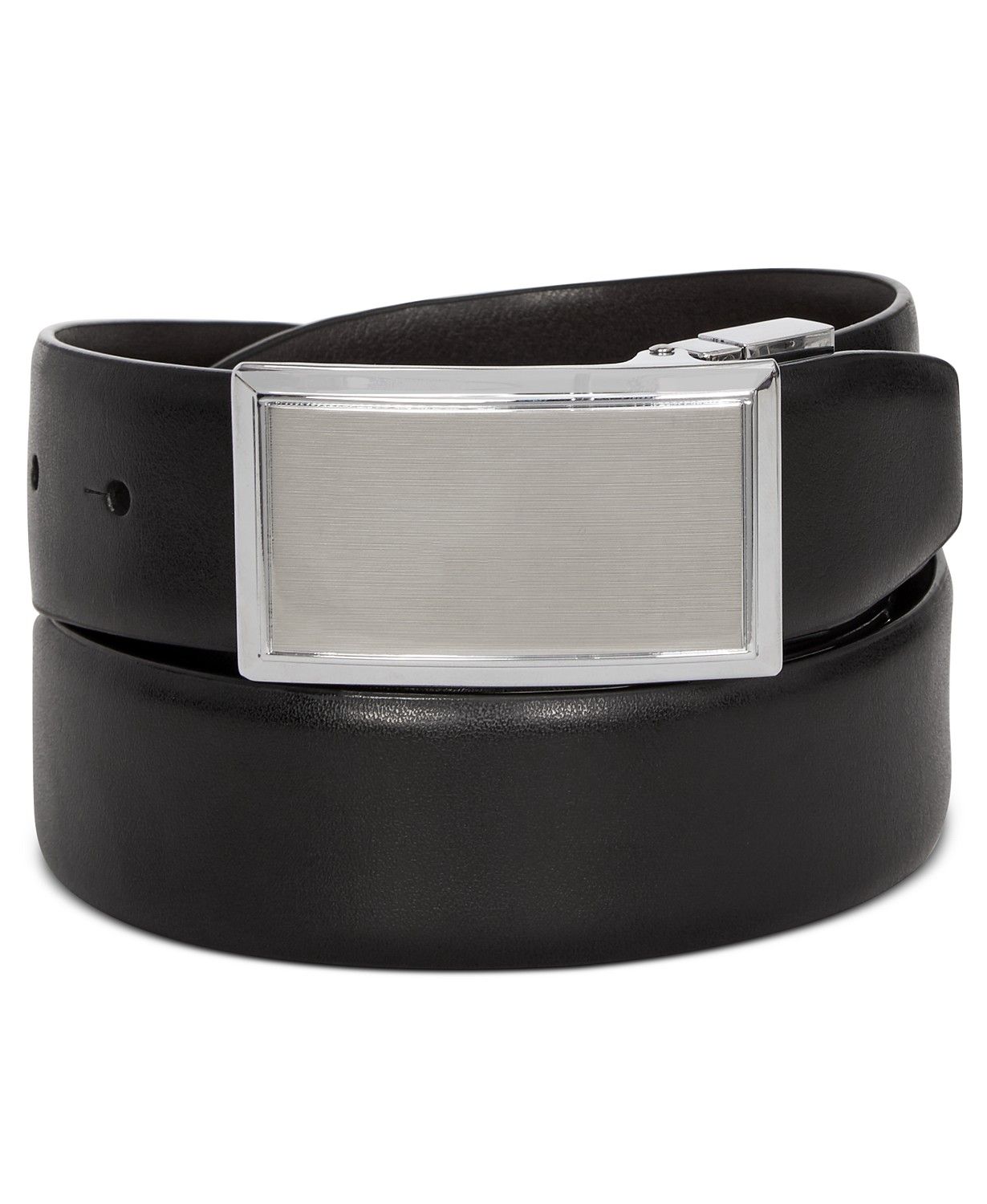 Perry Ellis Men’s Shiny Leather Reversible Plaque Belt -$7.99(82% Off)