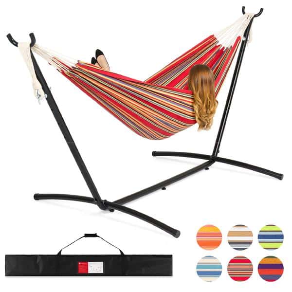 2-Person Brazilian-Style Double Hammock w/ Carrying Bag and Steel Stand -$84.99(39% Off)