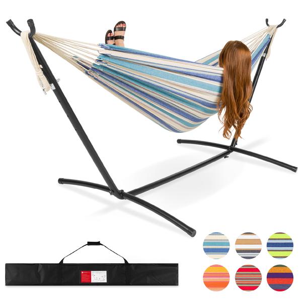 2-Person Brazilian-Style Double Hammock w/ Carrying Bag and Steel Stand -$89.99(30% Off)