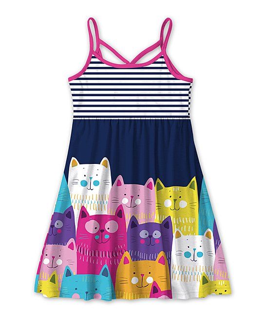 Navy Stripe & Cat Sleeveless A-Line Dress – Toddler & Girls $16.99(43% Off)