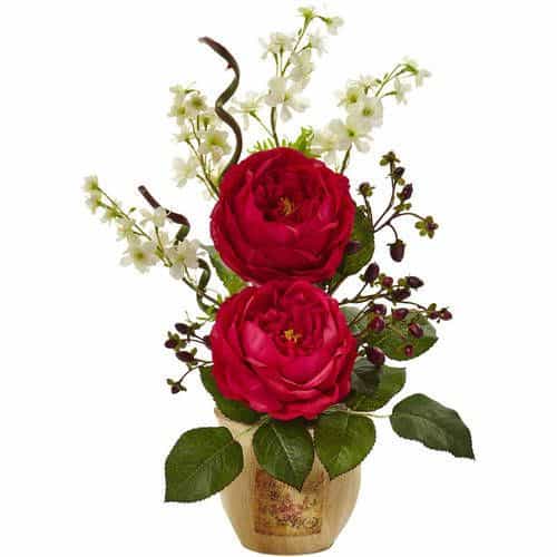 Nearly Natural Large Rose and Dancing Daisy in Wooden Pot -$27.53(34% Off)