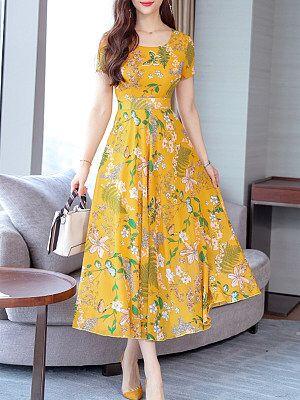 (55% OFF Deal) Round Neck Floral Printed Dress