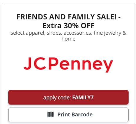 JCPenney Friends & Family Sale 30% Off Most the Store